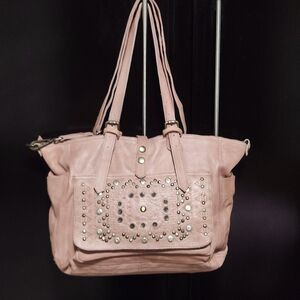 Viola Castellani Pink Leather Italian Studded Aztec Boho Shoulder Bag 18x12x5